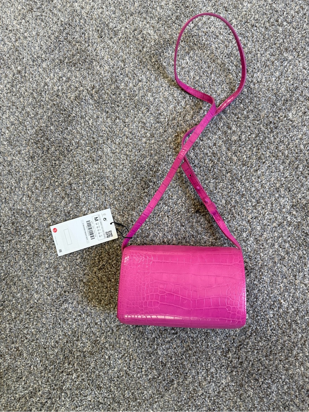 Zara Faux-Croc Pink Crossbody Shoulder Bag
